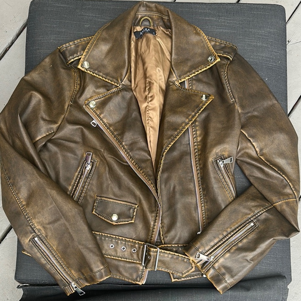 AKIRA Brown Vintage Leather Motorcycle Jacket